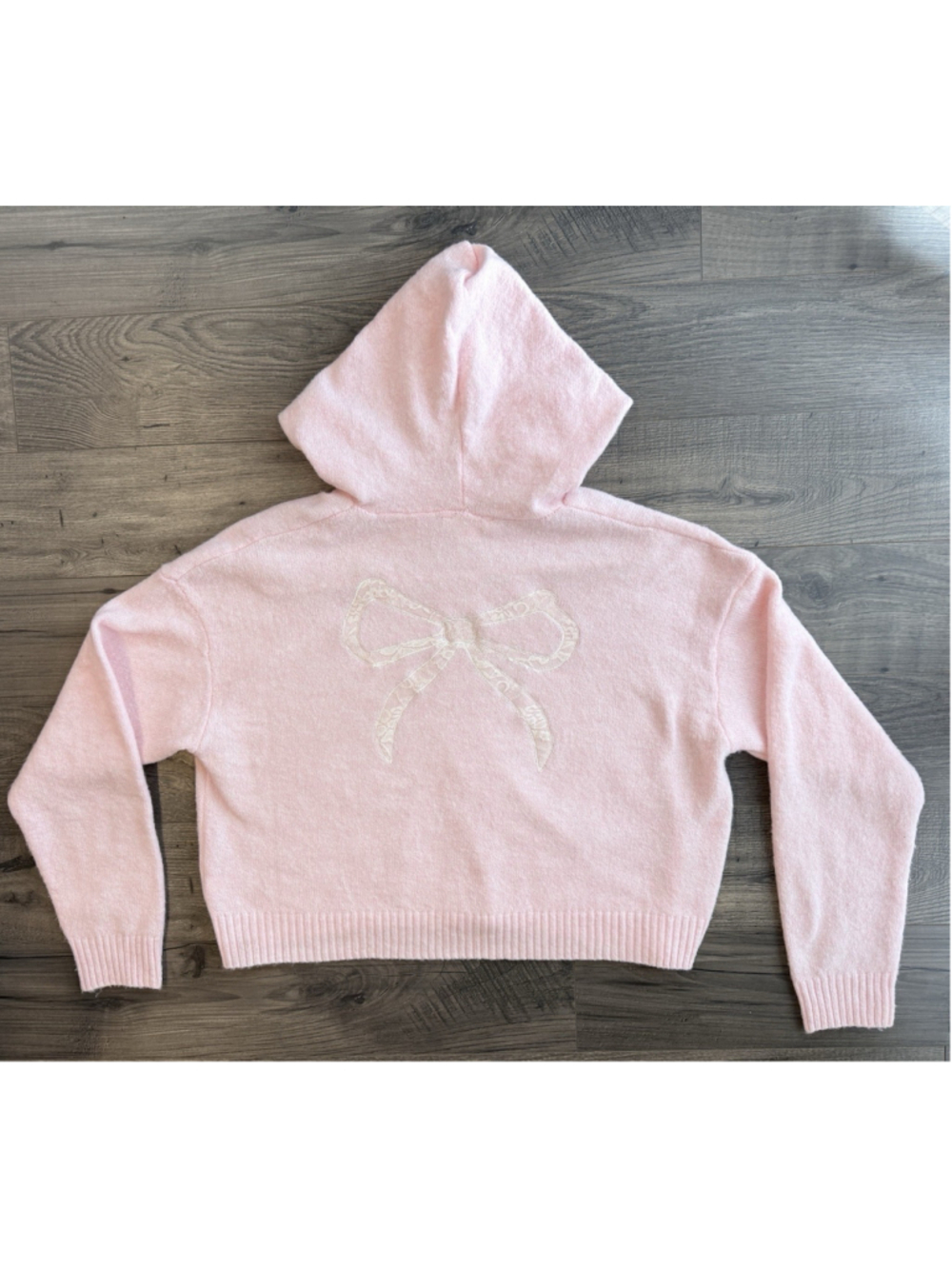 Aeropostale Lace Bow Cozy Sweater Hoodie Soft Pink Coquette Balletcore TikTok S